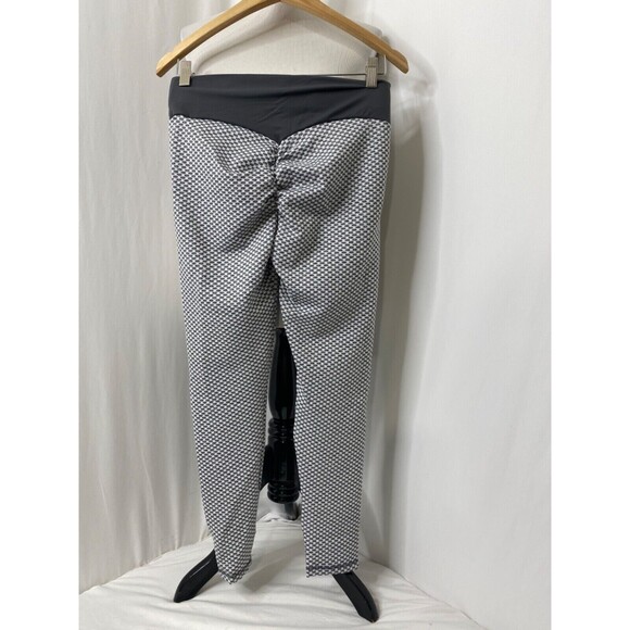 Women's Large Leggings Honeycomb Textured Scrunch Butt Grey Black Yoga Sporty - Picture 5 of 6